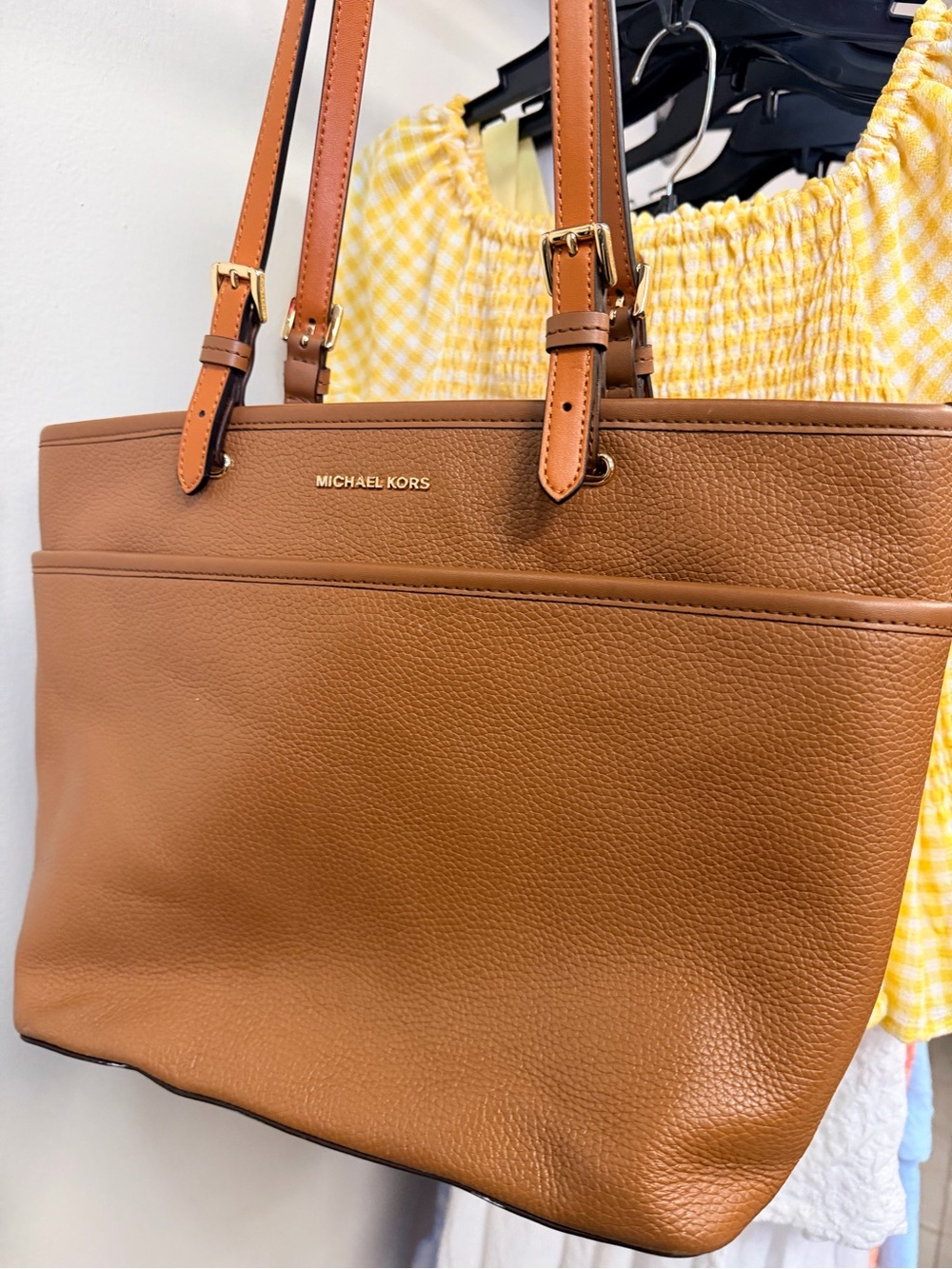 Michael Kors Cognac Pebbled Leather Tote with Gold Logo